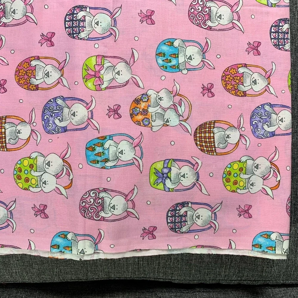 Vintage Pink Craft Fabric Easter Bunny Egg Print 2 yards